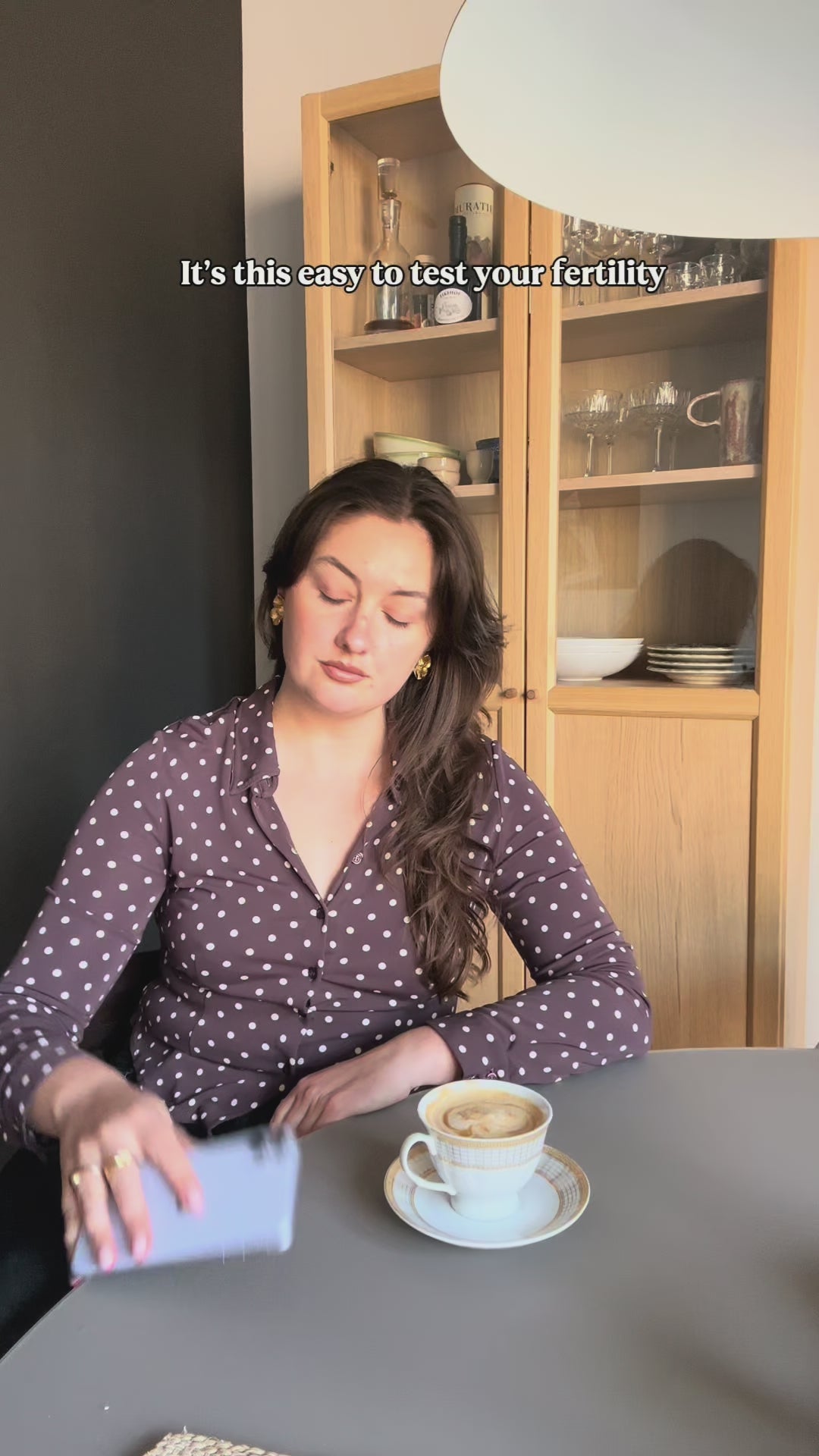 A video of a woman buying an at-home fertility test online, receiving the kit at home, doing a finger prick test, shipping it back, waiting 5 days for results and getting a report with insights.